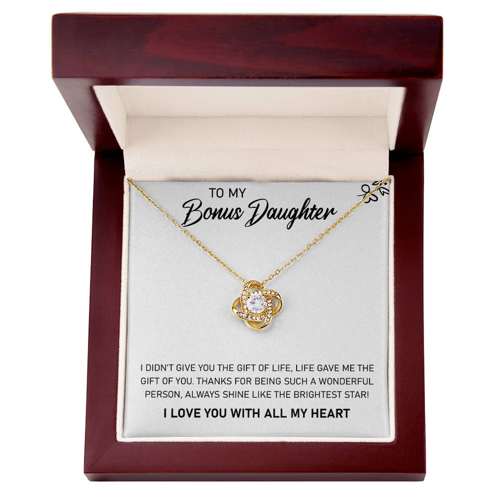 To My Bonus Daughter, Always Shine Like The Brightest Star -Love Knot Necklace - YERTIZZ.COM