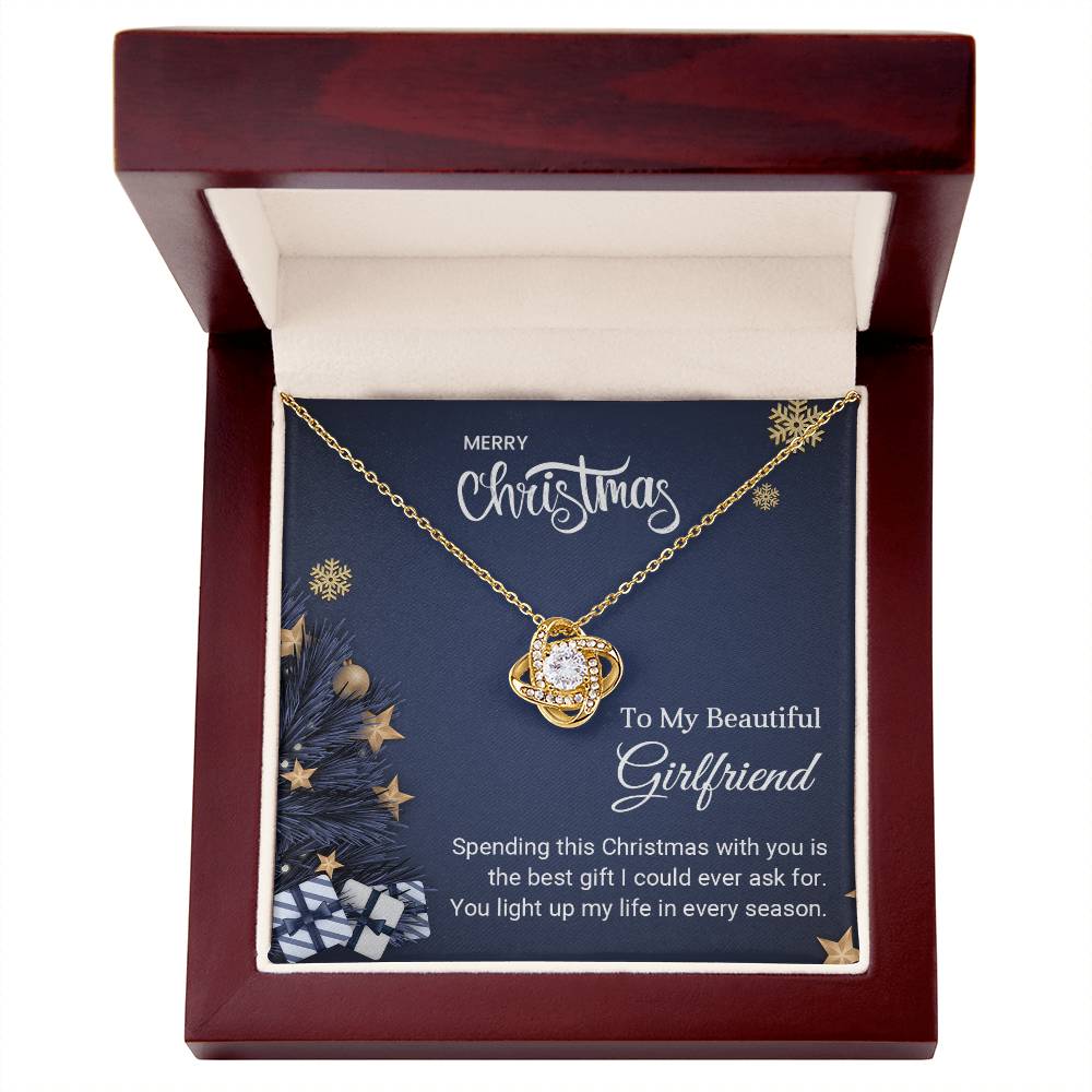 To My Beautiful Girlfriend – Love Knot Necklace, Romantic Christmas Gift for Girlfriend, Elegant Jewelry Gift from Boyfriend, Holiday Keepsake Necklace