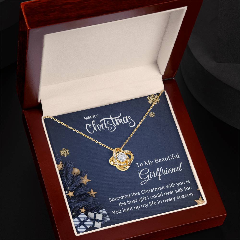 To My Beautiful Girlfriend – Love Knot Necklace, Romantic Christmas Gift for Girlfriend, Elegant Jewelry Gift from Boyfriend, Holiday Keepsake Necklace