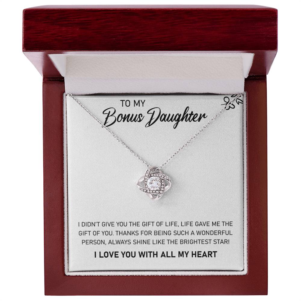 To My Bonus Daughter, Always Shine Like The Brightest Star -Love Knot Necklace - YERTIZZ.COM