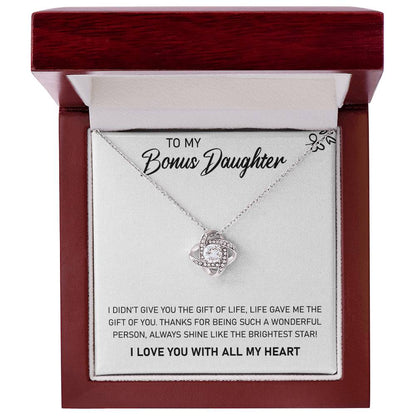 To My Bonus Daughter, Always Shine Like The Brightest Star -Love Knot Necklace - YERTIZZ.COM