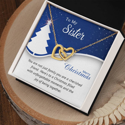 To My Sister - Cherished - Christmas Gift - Interlocking Hearts Necklace