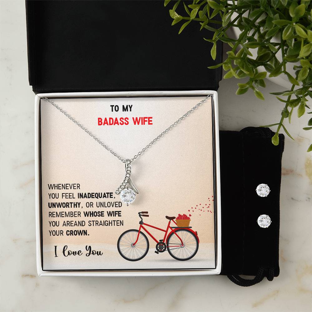 Alluring Beauty, Necklace and Earring Set, To My Bad Ass Wife, I Love You, Valentine's Day - YERTIZZ.COM