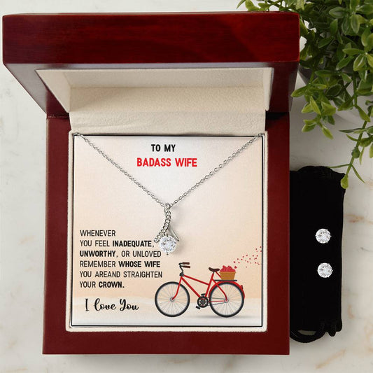 Alluring Beauty, Necklace and Earring Set, To My Bad Ass Wife, I Love You, Valentine's Day - YERTIZZ.COM