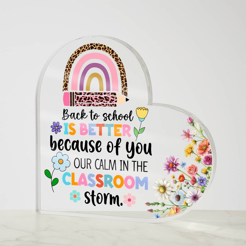 Personalized Classroom Heart Plaque – Colorful Floral Acrylic Teacher Gift