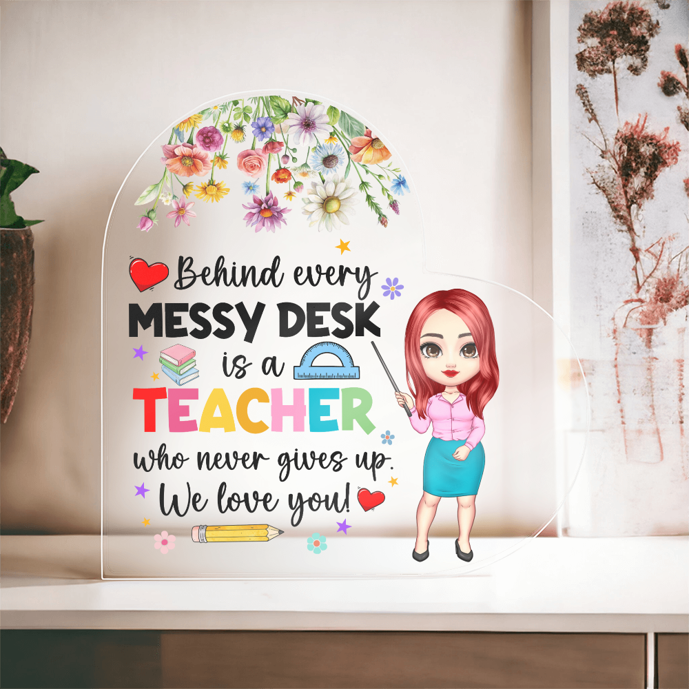 Rainbow Leopard Pencil Acrylic Heart – Teacher Back to School Gift