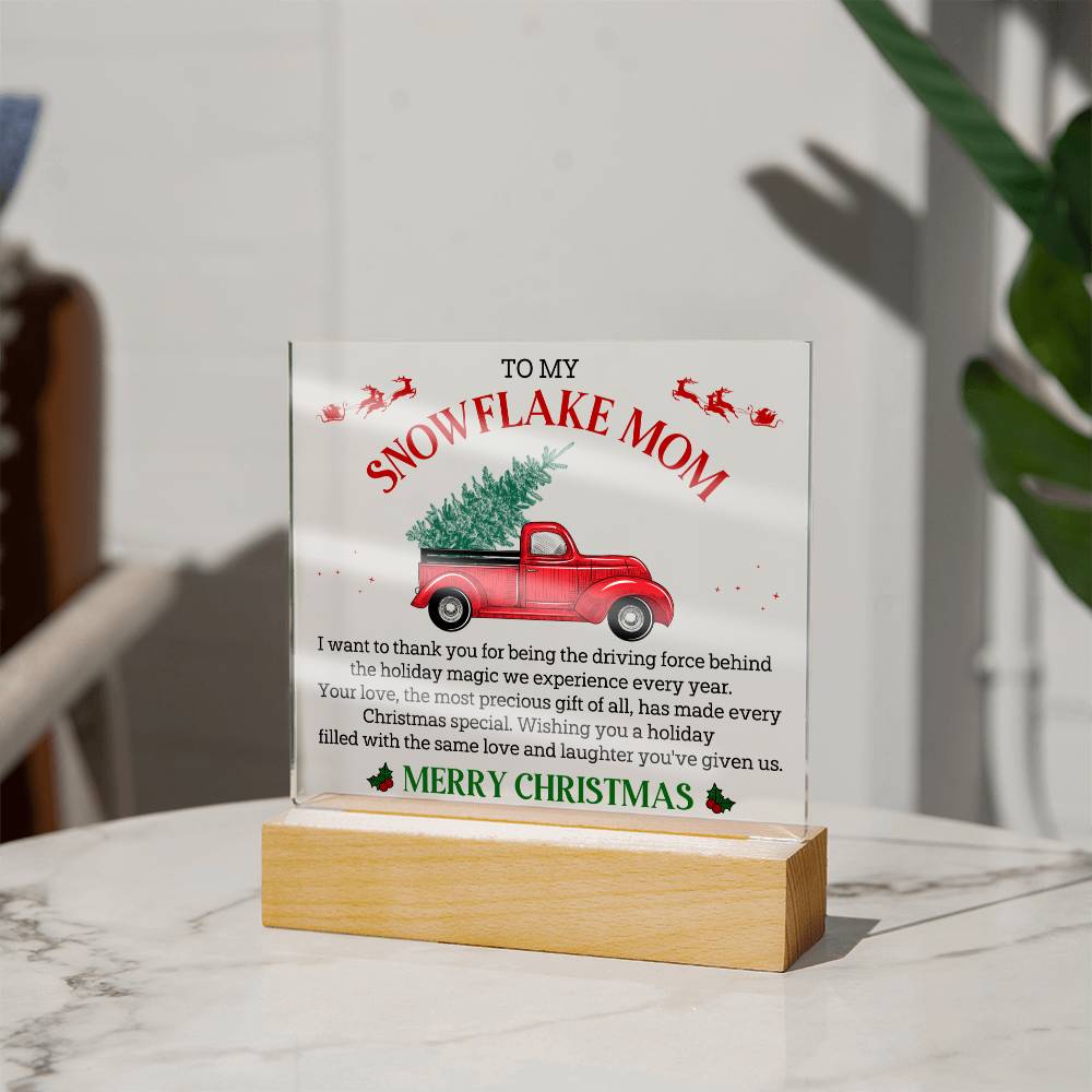 To My Snowflake Mom, ENGRAVED, Square Acrylic Plaque LED Backlit - YERTIZZ.COM