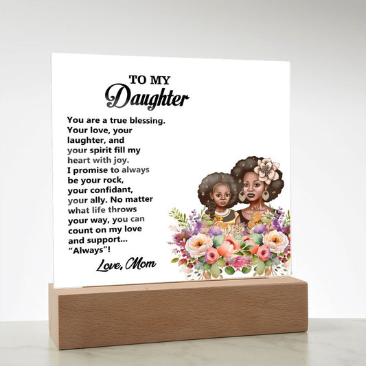 To My Daughter, Love Mom, Square Acrylic Plaque - YERTIZZ.COM