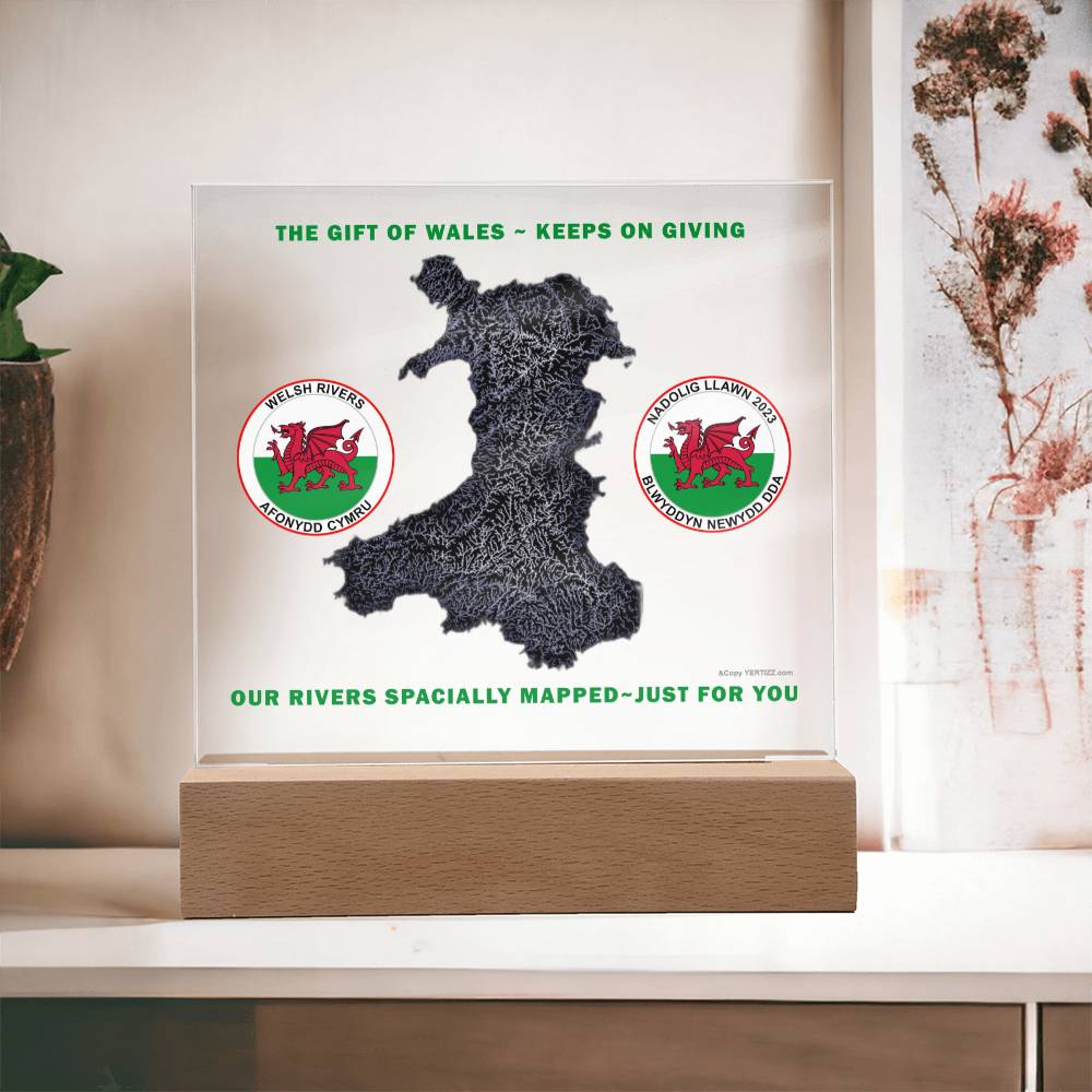 Square Acrylic Plaque, Welsh Rivers, Mapped Just For You - YERTIZZ.COM