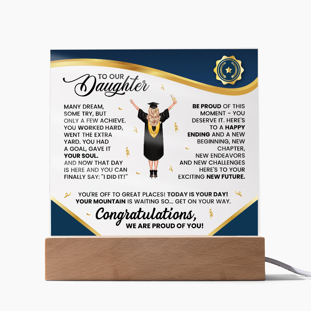 To My Daughter Graduation LED Acrylic Plaque – Personalized Graduation Gift from Parents | Class of 2026 Keepsake