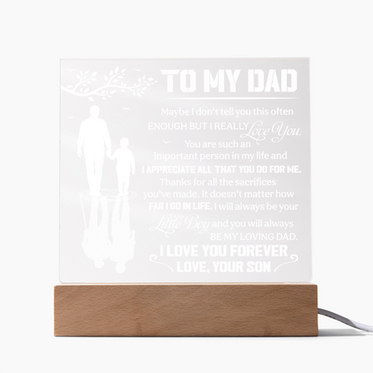 To My Dad LED Acrylic Plaque – "I Love You Forever" Light Up Night Light | Personalized Son to Dad Gift with Wooden Base