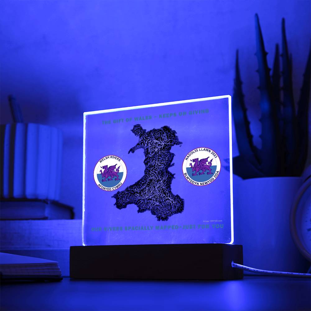 Square Acrylic Plaque, Welsh Rivers, Mapped Just For You - YERTIZZ.COM