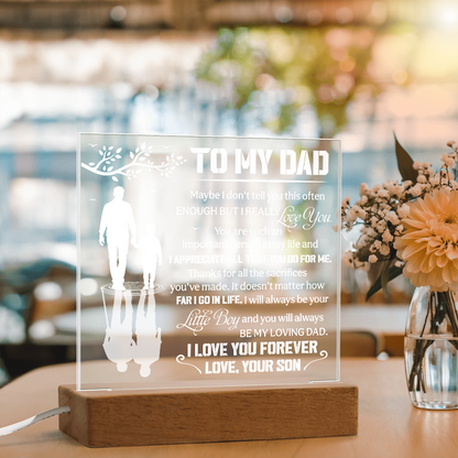 Blue glowing father son reflection glass block for Father's Day