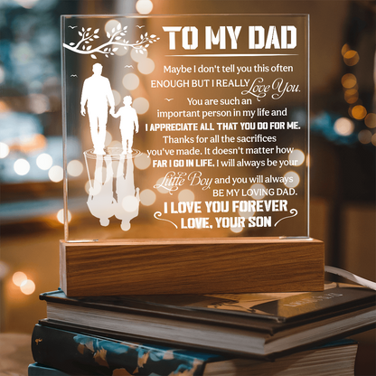 Glowing blue LED dad plaque "I Love You Forever" from son
