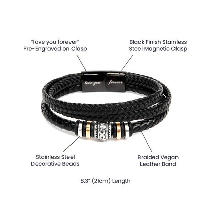 Love You Forever, Men's Engraved Vegan Leather Bracelet, Father, Husband, Son, Dad - YERTIZZ.COM