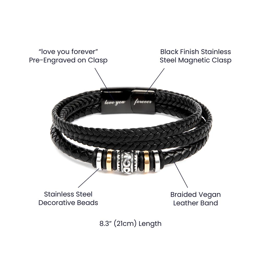 For Father, Vegan Leather Bracelet, Love You Forever Dad, Engraved - YERTIZZ.COM
