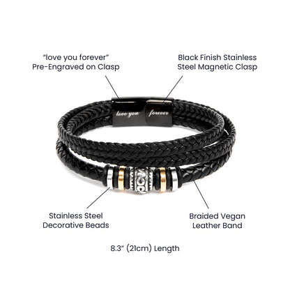 Love You Forever, Men's Engraved Vegan Leather Bracelet, Father, Husband, Son, Dad - YERTIZZ.COM