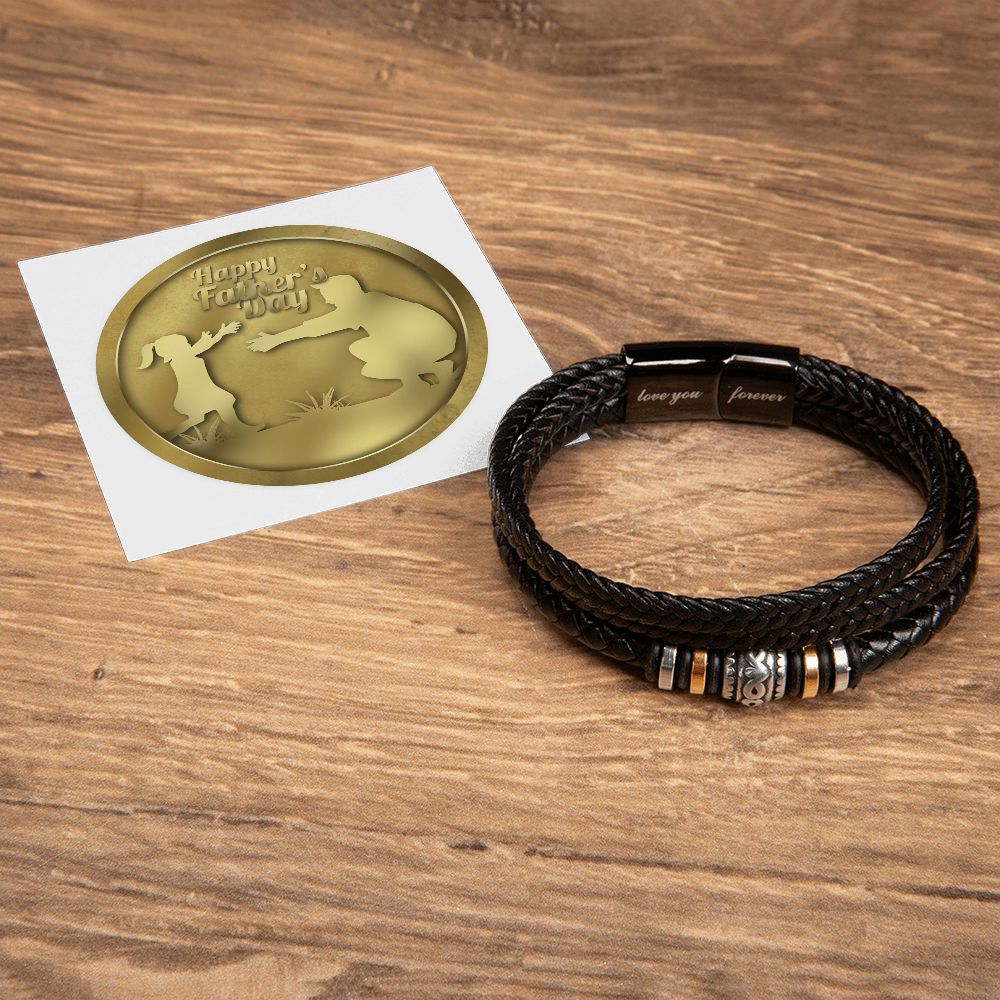 Father, Husband, Son, Dad, Men's Vegan Leather Bracelet, Love You Forever, Engraved - YERTIZZ.COM