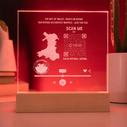 Engraved Acrylic LED Plaque, Welsh River Map, QR, Welsh National Anthem - YERTIZZ.COM
