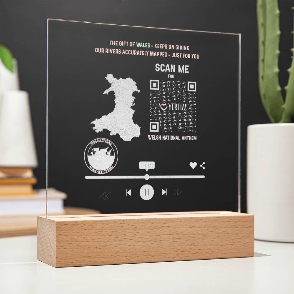 Engraved Acrylic LED Plaque, Welsh River Map, QR, Welsh National Anthem - YERTIZZ.COM