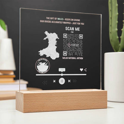 Engraved Acrylic LED Plaque, Welsh River Map, QR, Welsh National Anthem - YERTIZZ.COM