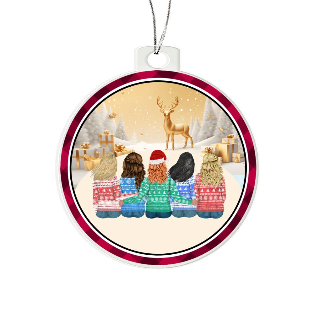 Acrylic Christmas Ornament, Children Sat With Reindeer - YERTIZZ.COM