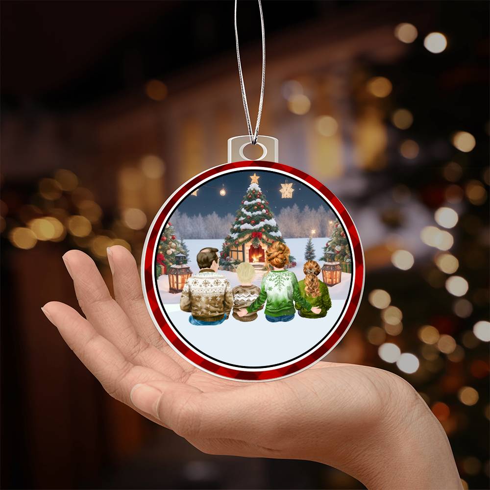 Acrylic, Christmas Ornament, Family, Sat Around Tree - YERTIZZ.COM