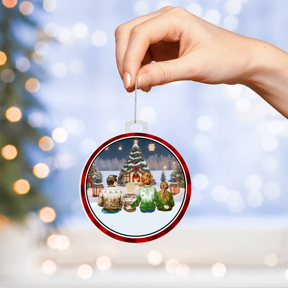 Acrylic, Christmas Ornament, Family, Sat Around Tree - YERTIZZ.COM