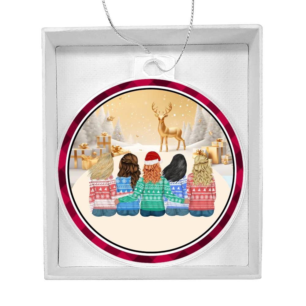 Acrylic Christmas Ornament, Children Sat With Reindeer - YERTIZZ.COM