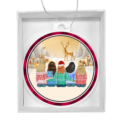 Acrylic Christmas Ornament, Children Sat With Reindeer - YERTIZZ.COM