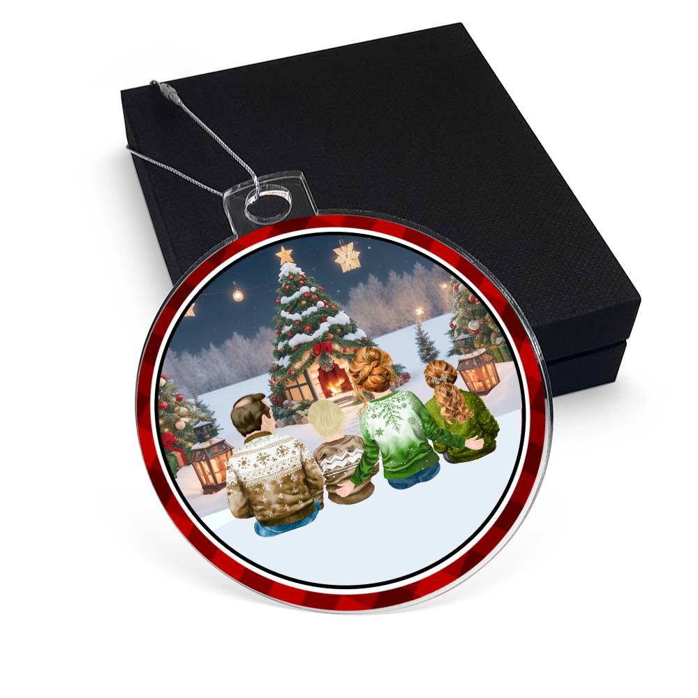 Acrylic, Christmas Ornament, Family, Sat Around Tree - YERTIZZ.COM