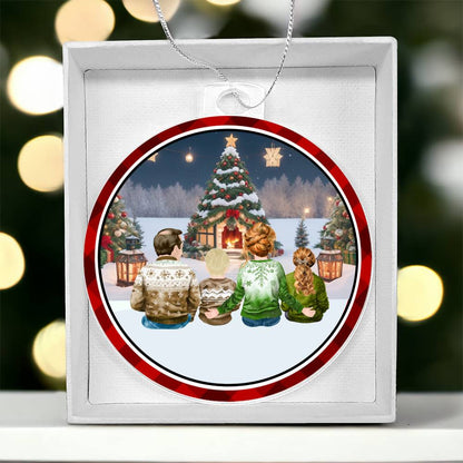 Acrylic, Christmas Ornament, Family, Sat Around Tree - YERTIZZ.COM