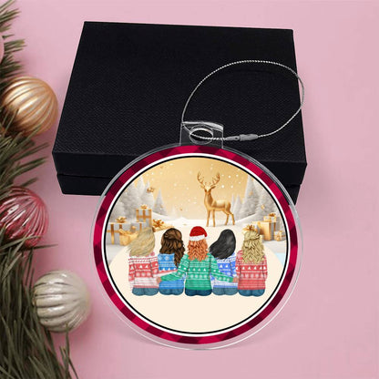Acrylic Christmas Ornament, Children Sat With Reindeer - YERTIZZ.COM