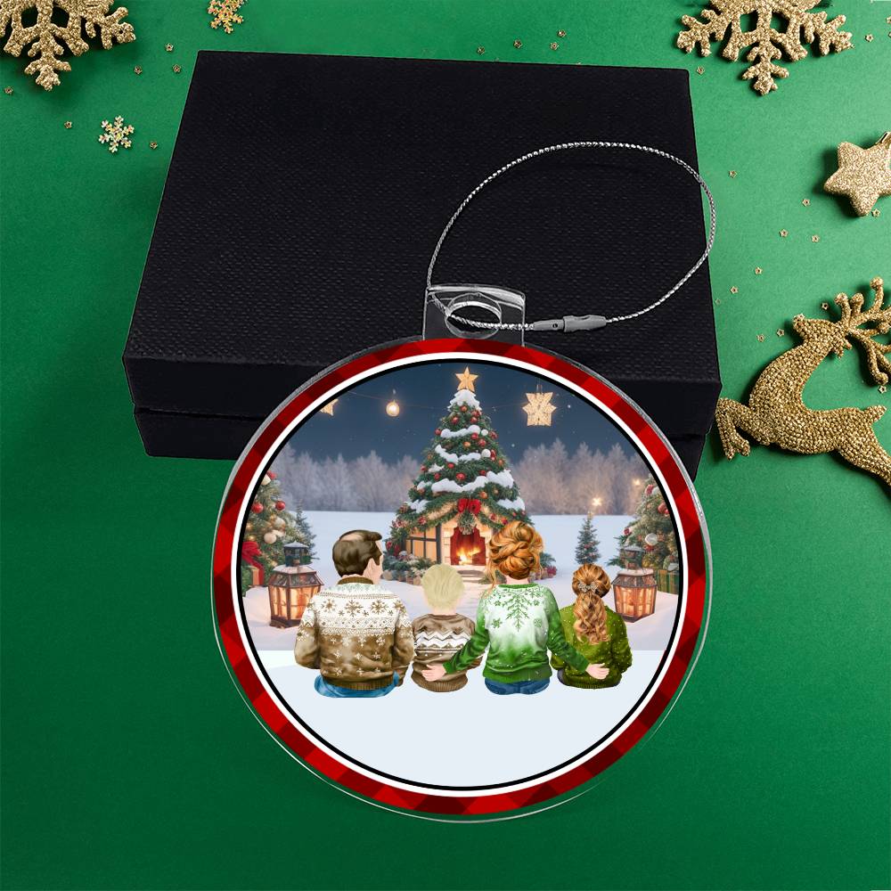 Acrylic, Christmas Ornament, Family, Sat Around Tree - YERTIZZ.COM