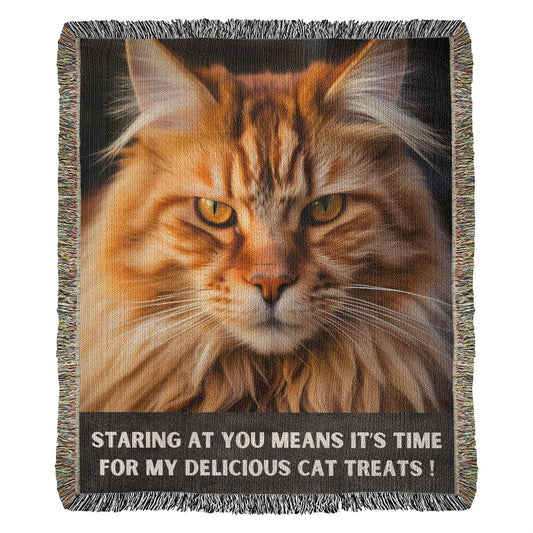 Heirloom Woven Blanket-Portrait, Cat Staring - YERTIZZ.COM