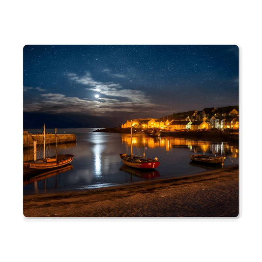 Moonlit Small Harbor-Shore and Boats-5:4 Hi-Gloss metal Art print - YERTIZZ.COM