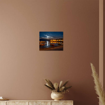 Moonlit Small Harbor-Shore and Boats-5:4 Hi-Gloss metal Art print - YERTIZZ.COM