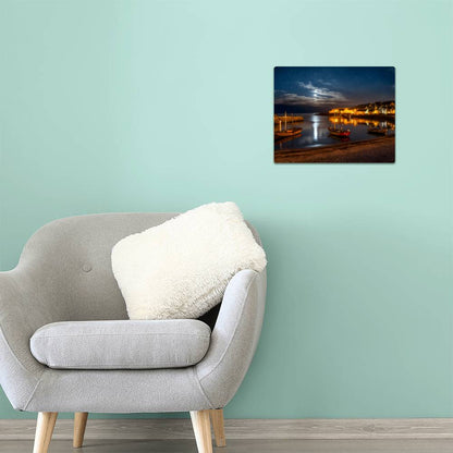 Moonlit Small Harbor-Shore and Boats-5:4 Hi-Gloss metal Art print - YERTIZZ.COM