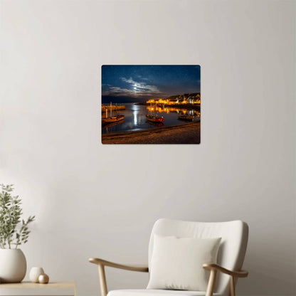 Moonlit Small Harbor-Shore and Boats-5:4 Hi-Gloss metal Art print - YERTIZZ.COM