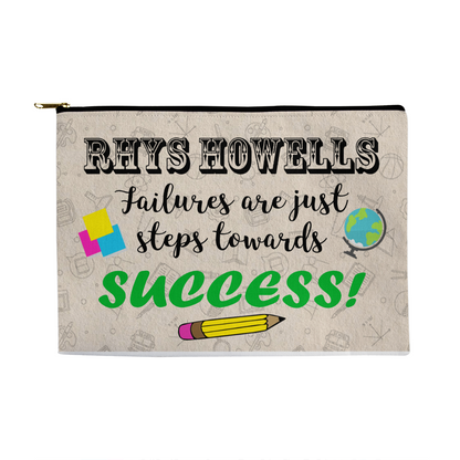 Funny Teacher Pencil Pouch | Rhys Howells Failures Are Just Steps Towards Success Zipper Pouch | Inspirational Teacher Cosmetic Bag | School Supplies Organizer Gift