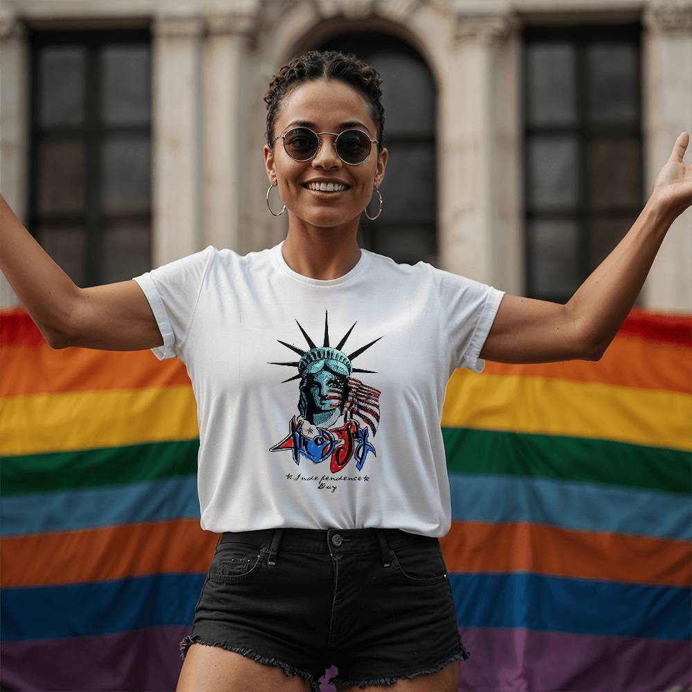 Lady Liberty Independence-Bella + Canvas 3001 Unisex-Jersey Tee Front Print - YERTIZZ.COM