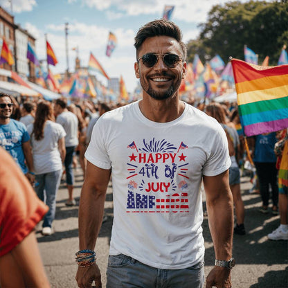 Happy 4th America-Bella Canvas + 3001 Unisex-Jersey Tee Front Print - YERTIZZ.COM