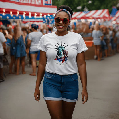 Lady Liberty Independence-Bella + Canvas 3001 Unisex-Jersey Tee Front Print - YERTIZZ.COM