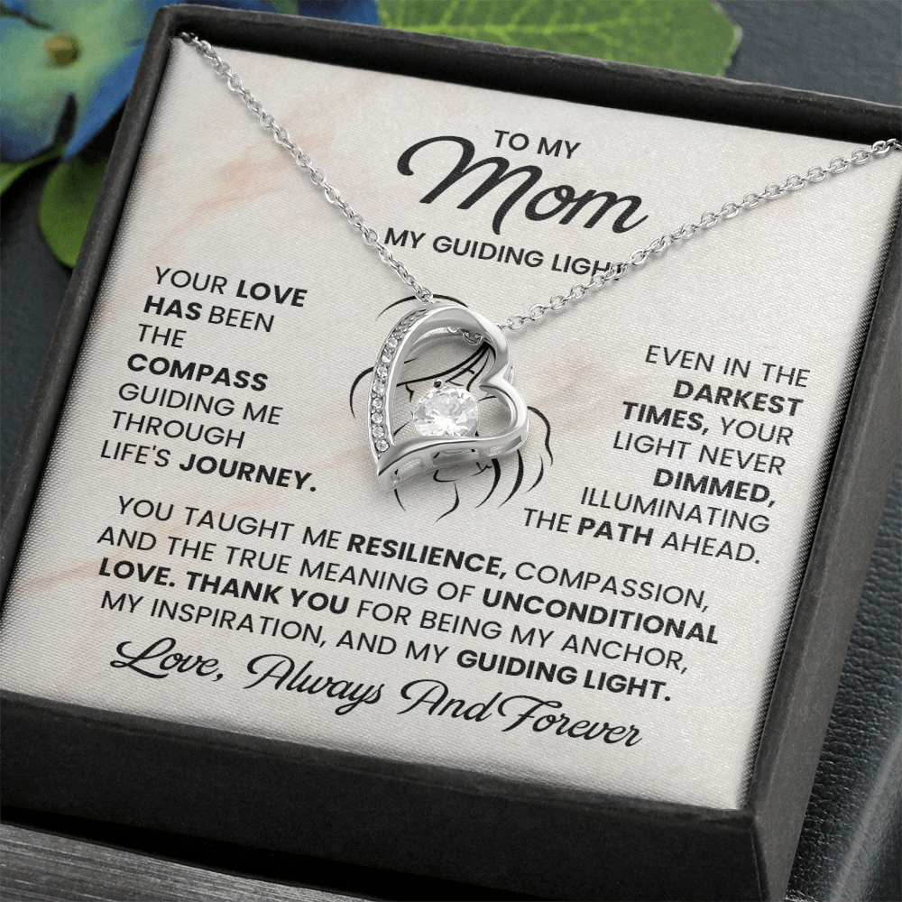 To My Mom Necklace – My Guiding Light Heart Pendant Gift | Emotional Love Always & Forever Jewelry