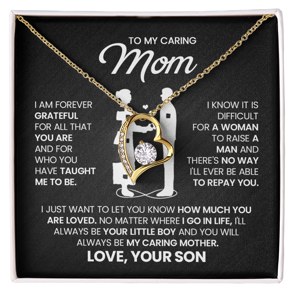 To My Caring Mom Necklace from Son – Mother & Son Heart Pendant Gift | I Love You Forever Jewelry