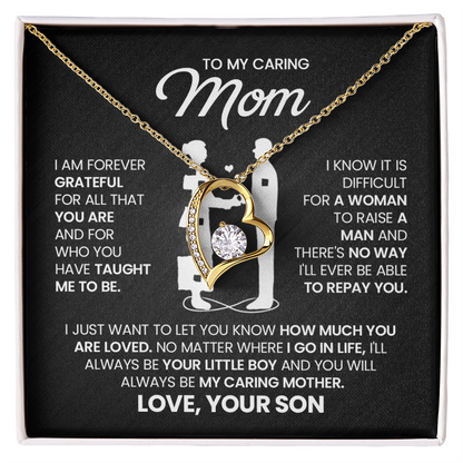 To My Caring Mom Necklace from Son – Mother & Son Heart Pendant Gift | I Love You Forever Jewelry