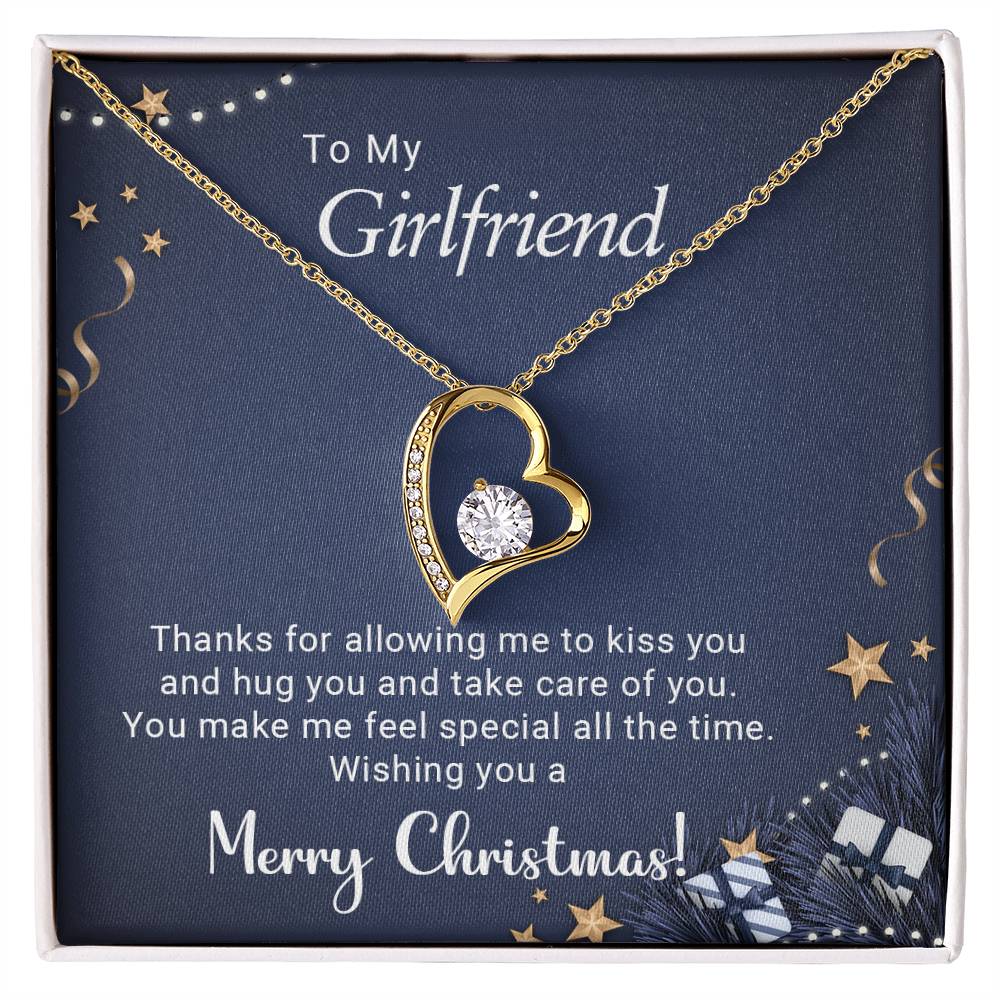 To My Girlfriend – Forever Love Necklace, Romantic Christmas Gift for Girlfriend, Heart Pendant Jewelry Gift from Boyfriend, Holiday Keepsake Necklace