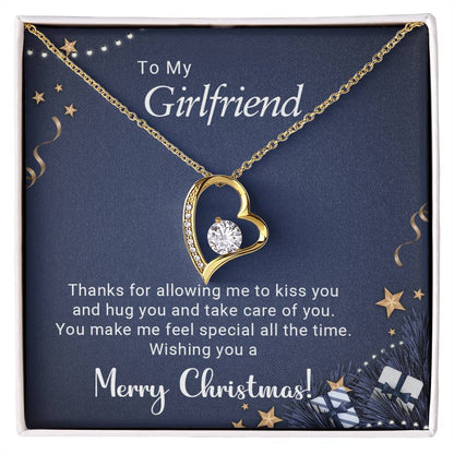 To My Girlfriend – Forever Love Necklace, Romantic Christmas Gift for Girlfriend, Heart Pendant Jewelry Gift from Boyfriend, Holiday Keepsake Necklace