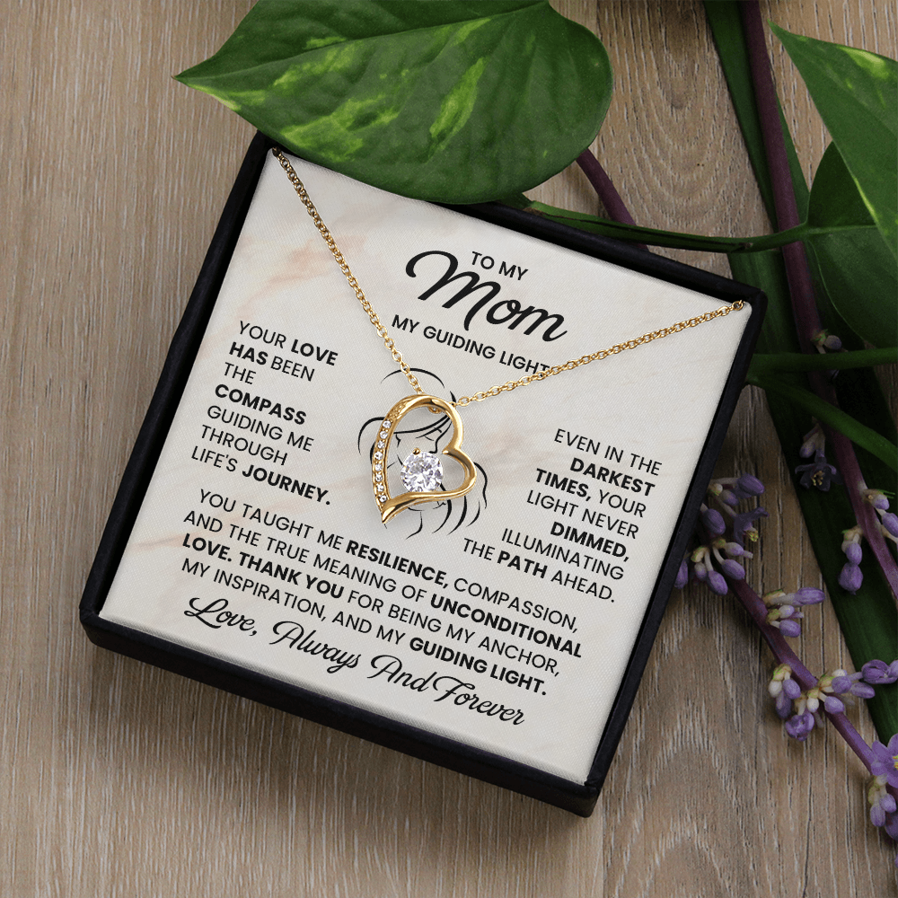To My Mom Necklace – My Guiding Light Heart Pendant Gift | Emotional Love Always & Forever Jewelry