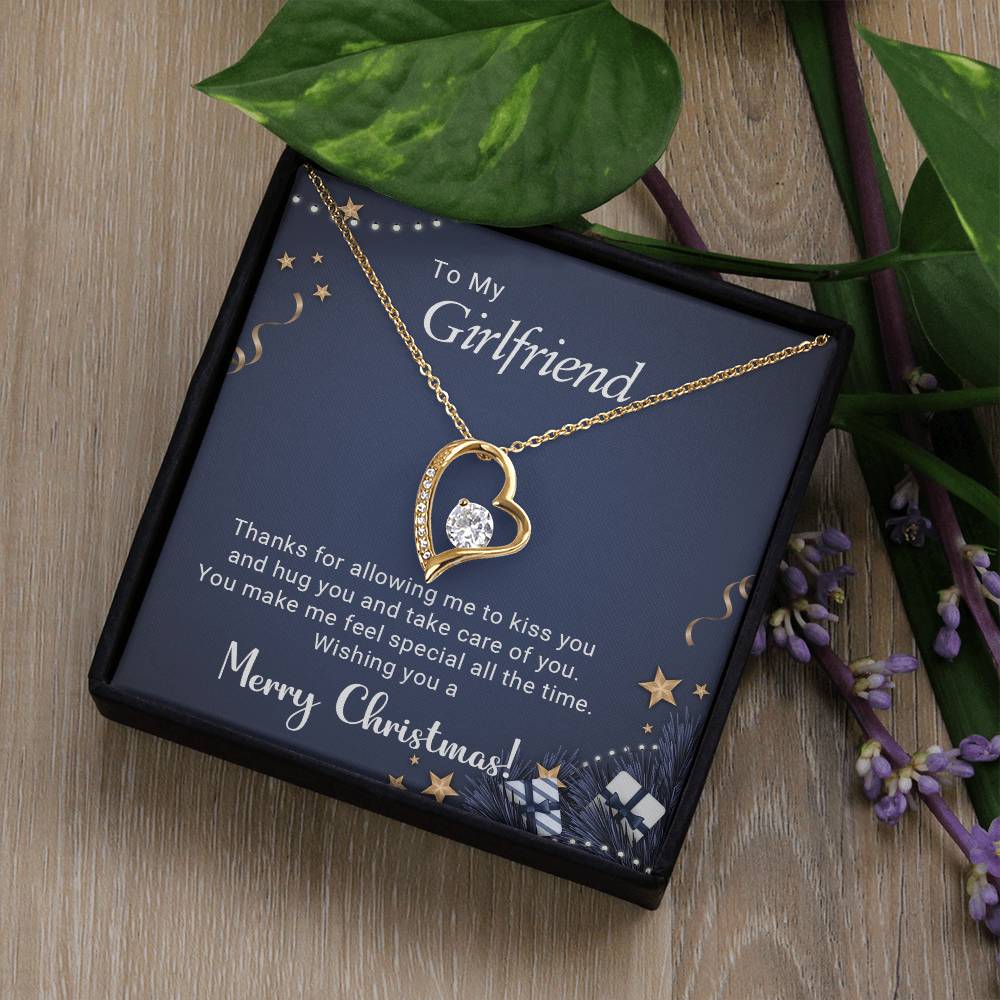 To My Girlfriend – Forever Love Necklace, Romantic Christmas Gift for Girlfriend, Heart Pendant Jewelry Gift from Boyfriend, Holiday Keepsake Necklace